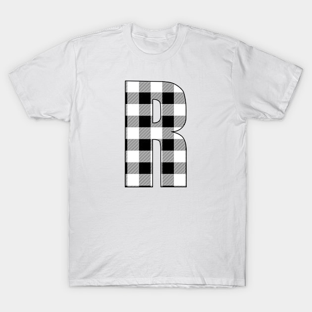 Letter R Monogram Black and White Buffalo Plaid/Check T-Shirt by Gsallicat